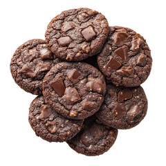 Obraz premium Delicious chocolate cookies isolated on white background showcasing rich texture and enticing appearance, dark chocolate soft cookies isolated on white background