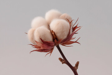 single cotton flower with soft lighting, botanical detail, white background