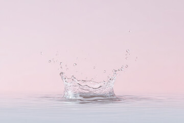 single splash of water captured in stunning detail set against clean pastel background