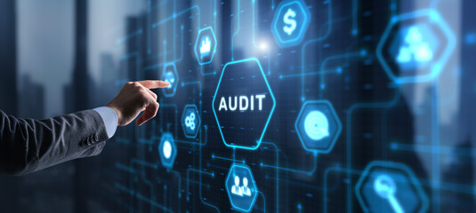 Businessman clicks Audit Auditor Financial service compliance concept