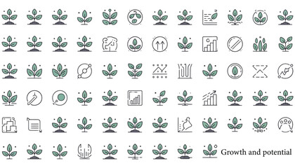 Green vector alphabet and web icon set for eco business design