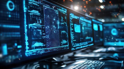 Obraz premium Cybersecurity Network Monitoring System: Data Streams and Digital Landscape