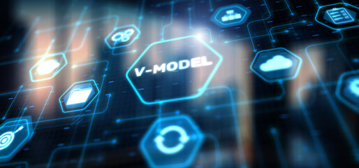 V-Model system and software development lifecycle methodology. Technology concept