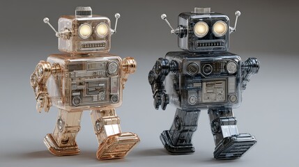 Vintage Retro Robot Toys Standing Together