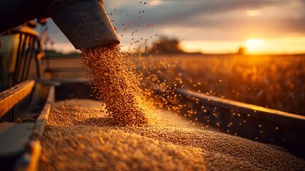 Harvester Pouring Freshly Harvested Soybeans - Agriculture Scene