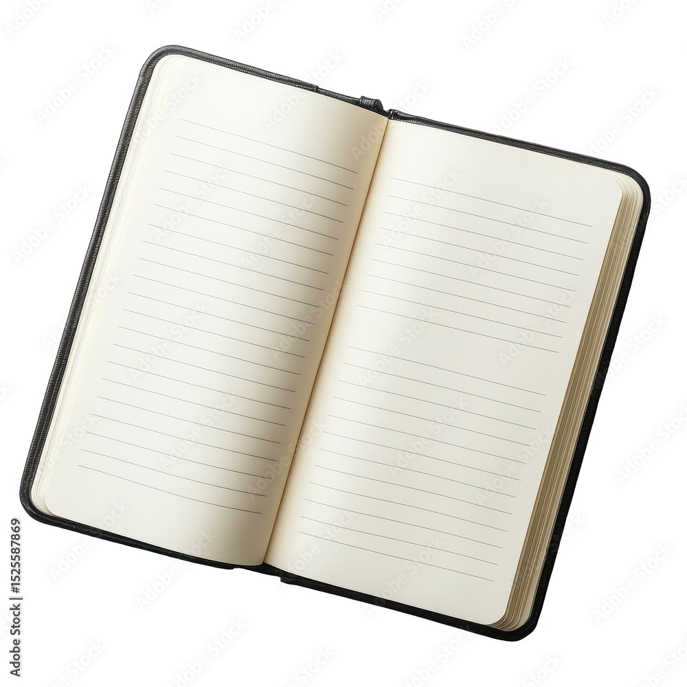 Poster open blank notebook on a transparent background for writing, sketching, or journaling ideas and note