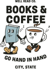 Cute Cartoon Book and Coffee Cup Illustration – Books and Coffee Go Hand in Hand