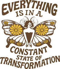 Surreal Butterfly Woman Artwork – Constant Transformation Retro Quote