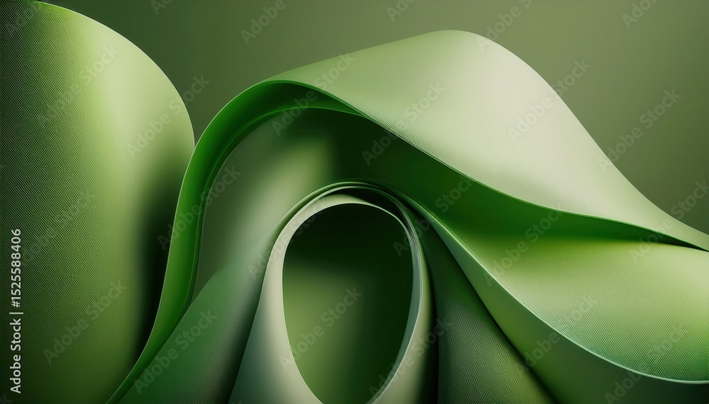 Aufkleber abstract green swirl with soft gradient folds and textured curves on matte background for modern web design, organic branding, eco friendly poster, or minimalist digital illustration

