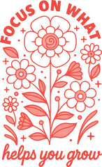 Red Monoline Floral Illustration – Decorative Daisy Style Botanical Art
