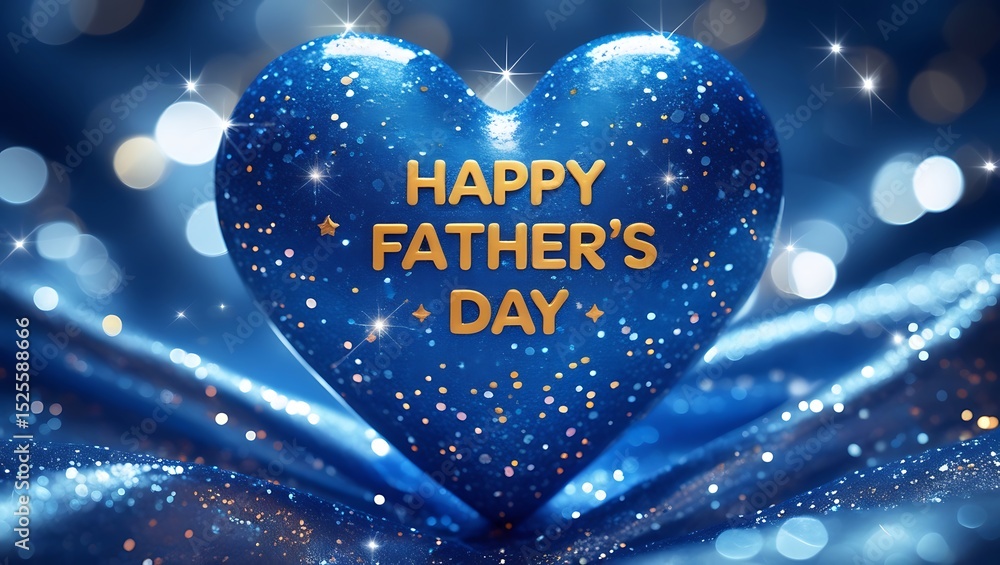 Fototapete sparkling blue heart with happy father's day message on shimmering background created with generativ
