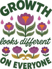 Motivational Floral Illustration – Growth Looks Different with Tulips and Raindrops
