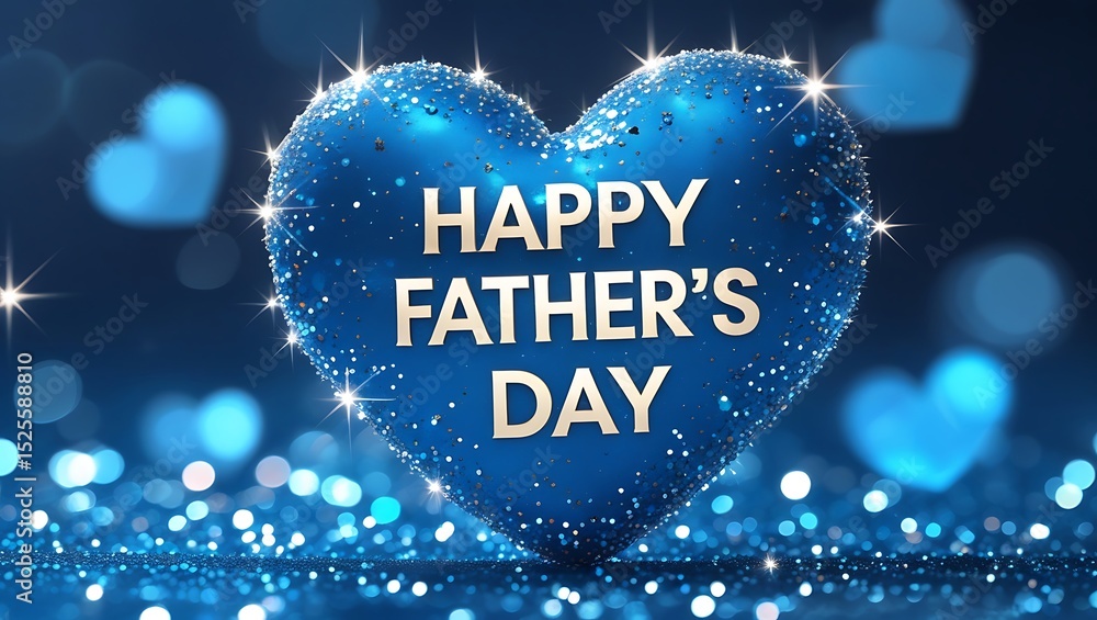 Fototapete sparkling blue heart with happy father's day message on shimmering background created with generativ