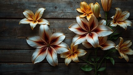 Rustic Lily Flat Lay with Warm Glow and Soft Textures