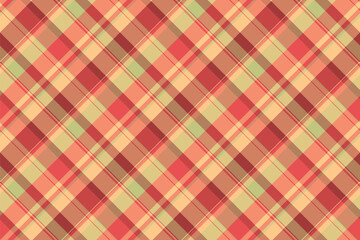 Color check plaid texture, handsome vector textile pattern. Design tartan seamless background fabric in orange and red colors.