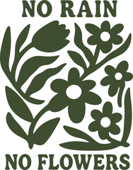 Minimal Green Floral Silhouette – Flat Botanical Illustration with Leaves and Flowers