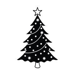 christmas tree silhouette with lights and stars