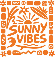 Bold Retro “Sunny Vibes” Illustration – Sunshine Graphic with Decorative Elements