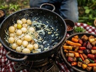 Rustic Picnic: Fried Potatoes and Onions in Cultivator Disc Pan