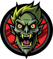 Angry Zombie Face Vector Logo –  Mascot Illustration