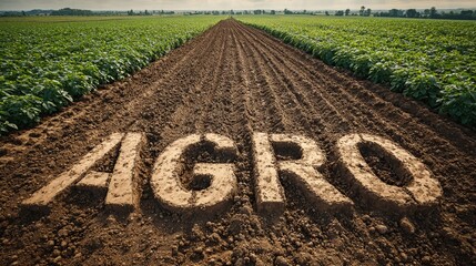 Corn Field with Inscription Agro in Soil - Agriculture Concept