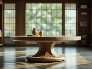 Rustic Round Wooden Table with Sturdy Base