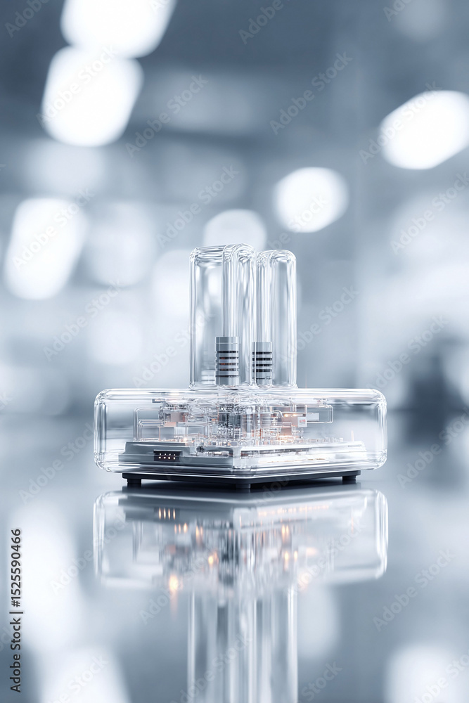 Poster sleek hitech device with transparent enclosure revealing intricate circuitry. represents innovation,