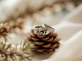 Rustic Wedding Bands and Pine Cones