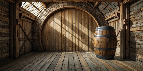 Rustic Wooden Barrel with Empty Space for Design Concept