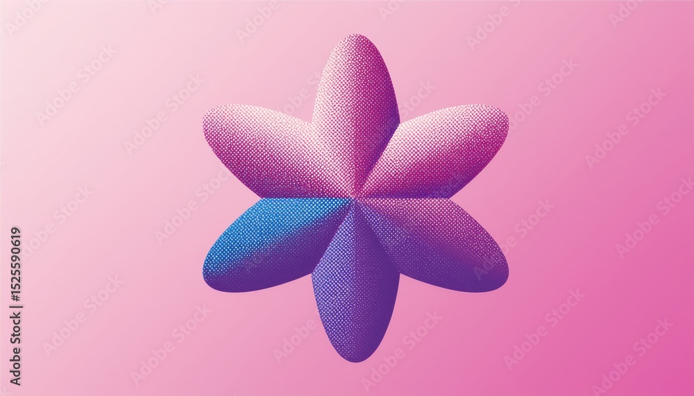 Poster abstract 3d geometric sculpture with soft spiked petal shapes in blue and pink gradient on pastel ba