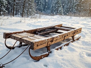 Rustic Wooden Sled, Winter Recreation