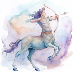Watercolor illustration of a dynamic centaur archer representing the Sagittarius zodiac sign