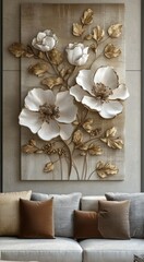 Gold and White Floral Wall Art