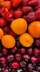 Colorful arrangement of freshly picked fruits ready for a summer picnic in a sunny outdoor setting