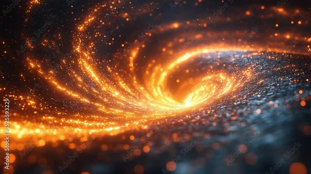 Poster Cosmic Vortex of Light: A mesmerizing cosmic vortex swirls with fiery orange and blue light, creating an otherworldly and abstract spectacle of energy and motion.