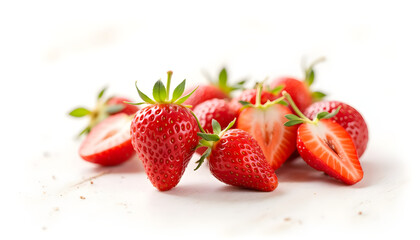 Fresh strawberries arranged on a white surface  