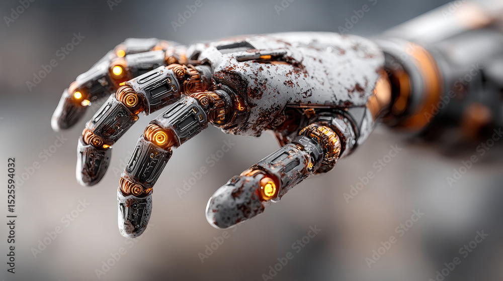 Poster erp: hands of robot and human touch enterprise resource planning (erp) of global networking, streaml