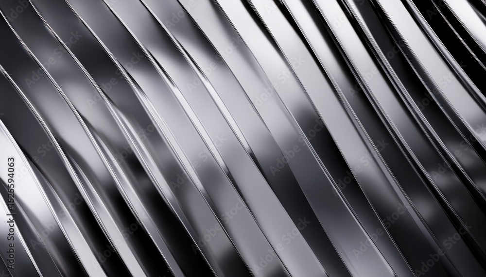 Poster sleek diagonal chrome stripes with high-gloss metallic surface and mirror like reflections for moder