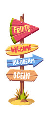 Creative beach direction signs cartoon