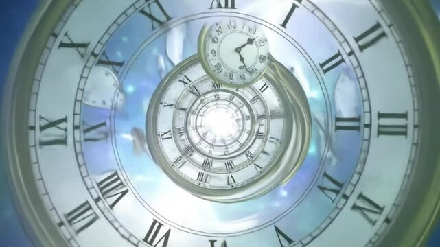 Abstract Clock Tunnel Infinite Loop, Time Travel Concept Digital Animation
