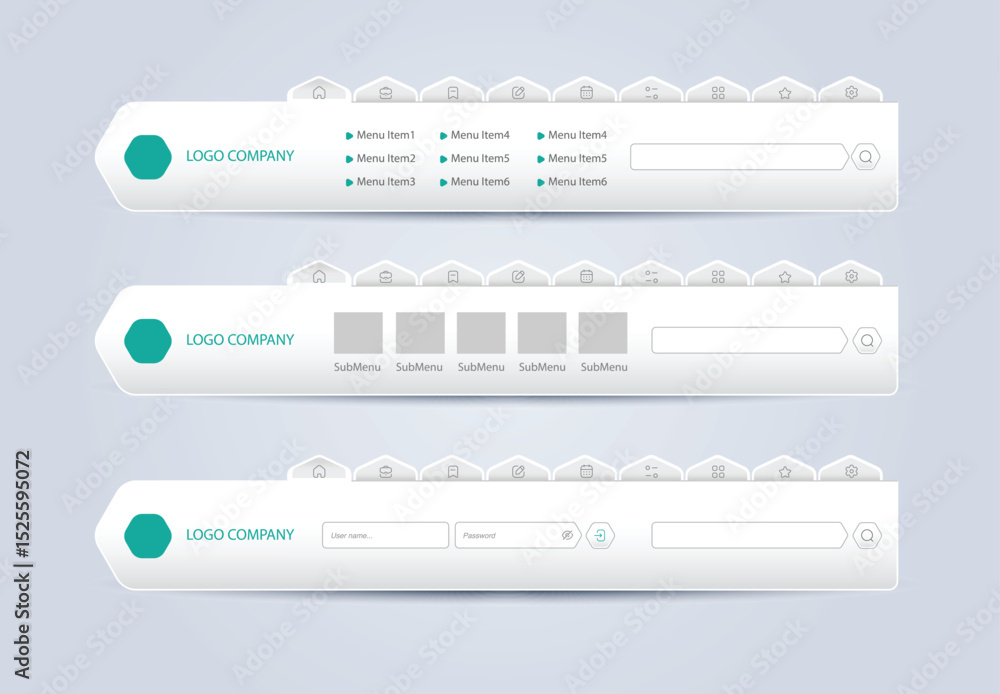 Fototapete website design template navigation elements with icons set. navigation bars. website design template
