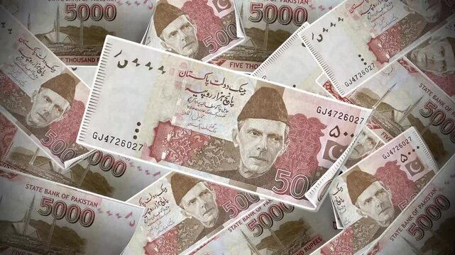 Pakistani Five Thousand Banknote Rupees Animation