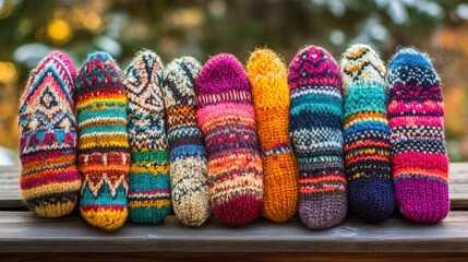 Colorful Knitted Socks Lineup, Autumn Vibes