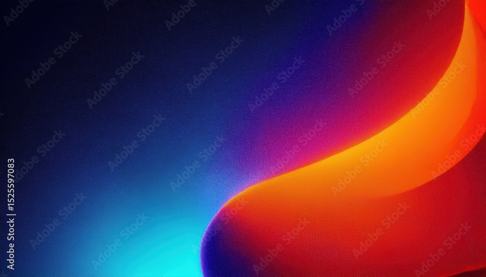 Poster vibrant abstract gradient wave with neon blue and fiery orange curves on textured dark background fo