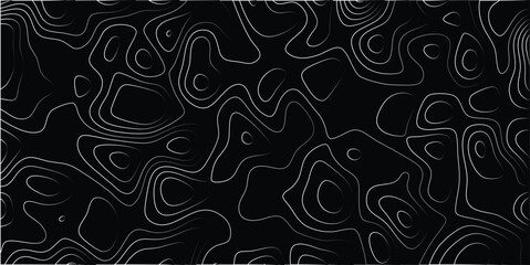 Abstract topographic contour lines in black and white depicting elevated areas and depressions across a repeating pattern representing depth and texture