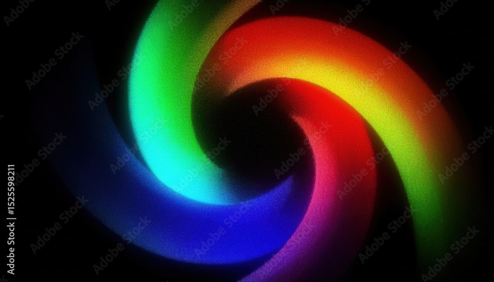 Aufkleber vibrant neon spiral on black background with glowing rainbow gradient curl in abstract motion, perfe