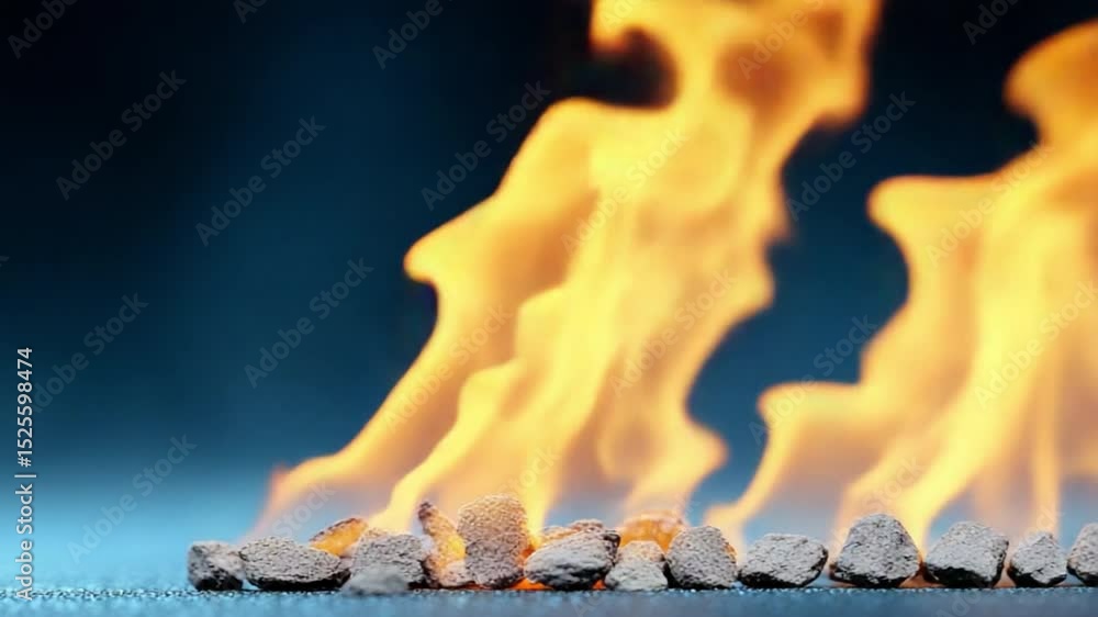 Aufkleber burning stones and flames: a dynamic image capturing a line of stones engulfed in flames, showcasing