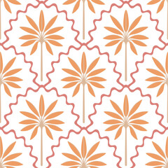 Tropical palm tree, arch seamless pattern. Jungle wallpaper.	