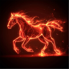 year of the horse. Picture of a red fiery horse. Horse running in fire. Beautiful picture of an animal.