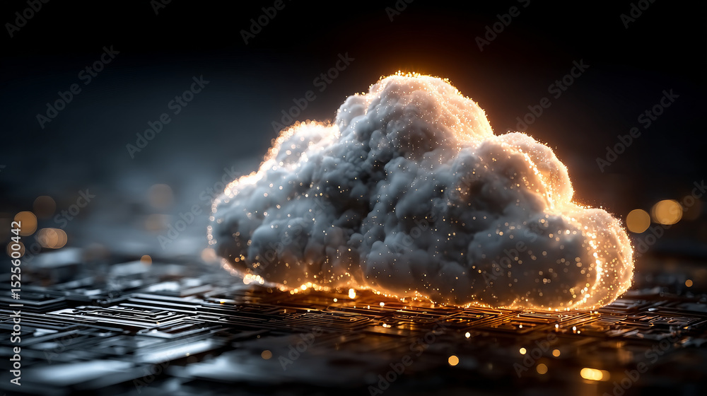 Poster cloud security: data protection, encryption, businessman touch and analysis data strategy with graph